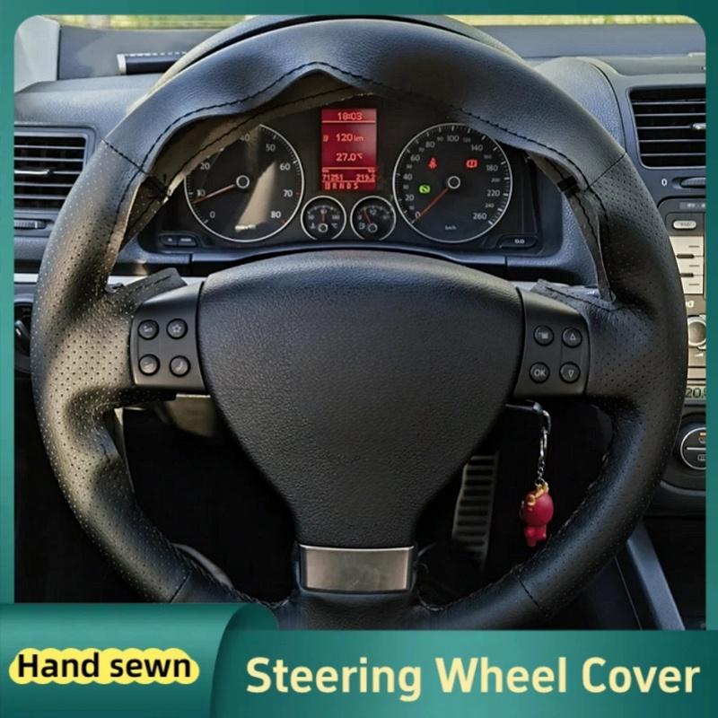 

Car Steering Wheel Braid Cover Hand Sewn Black Leather For Volkswagen Golf 5 Mk5 Passat B6 Mk5 Tiguan 2007 2008 2009 2010 Beige Thread