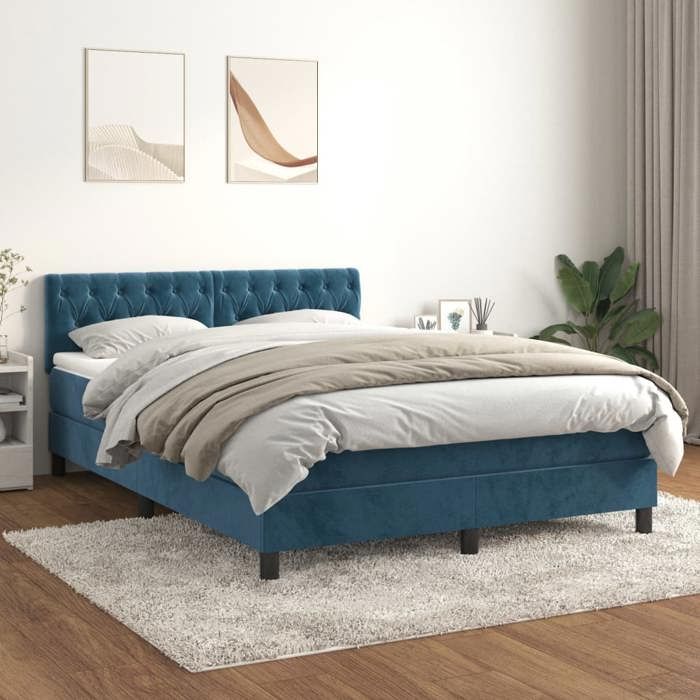 VidaXL Divan Bed and Mattress Dark Blue 140x190cm Velvet 3141483