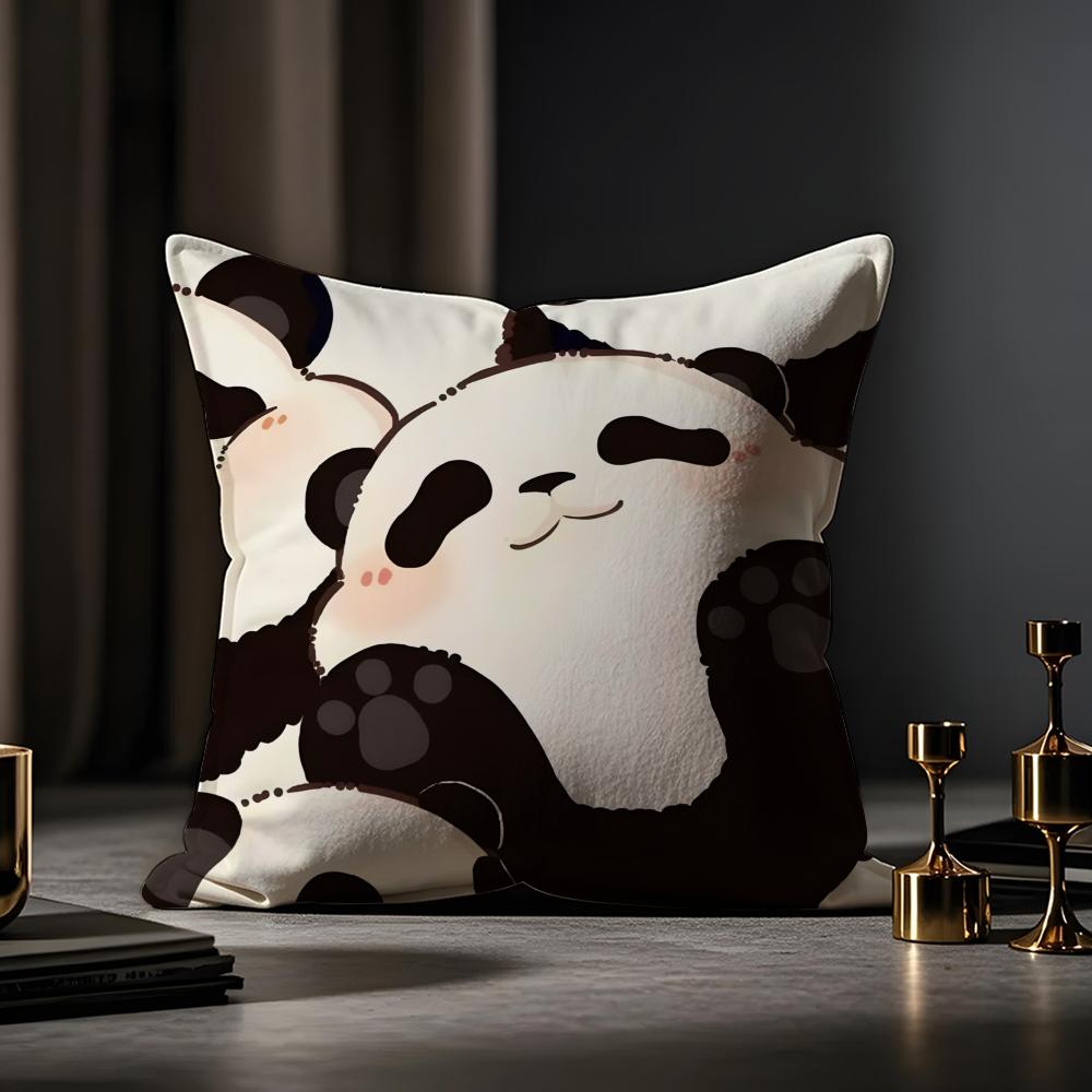 Lovely Panda Cushion Cover Anti-dustmite Pillowcase Invisible Zipper Silky Short Plush Sofa Cushion Cover