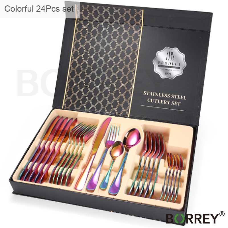 BORREY 24dílná sada nerezových příborů růžově zlatá příbory zlaté příbory jídelní sada nádobí západní jídelní sada nádobí