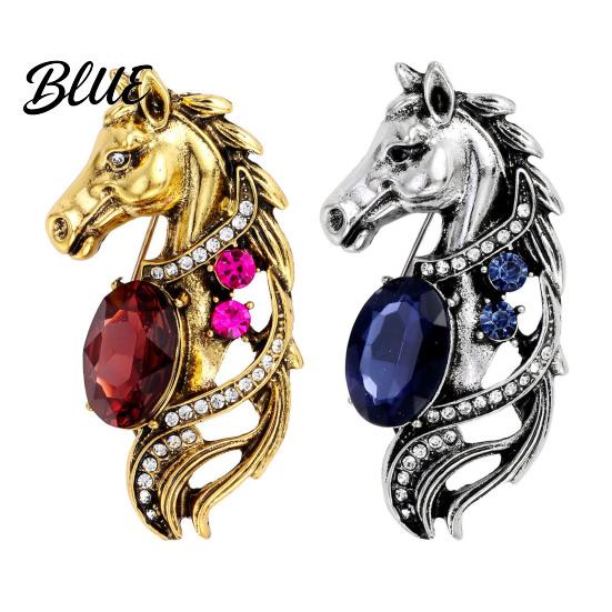 Luxury Brooch 1/2Pcs Metal Horse Head Design Pin with Sparkling