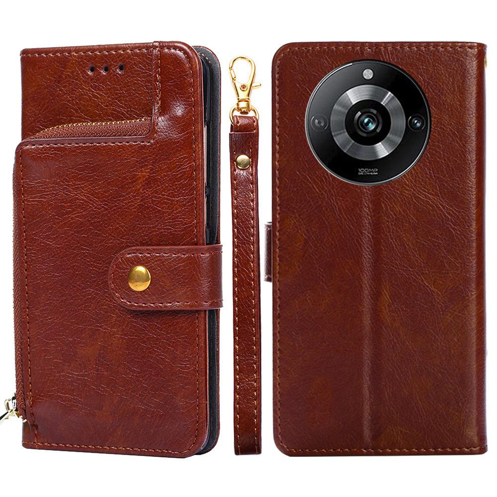 

Чехол-подставка с кошельком для Realme 11 Pro 5G/11 Pro+ 5G, противоударный, с карманом на молнии, из ПУ кожи, чехол для телефона с ремешком Brown