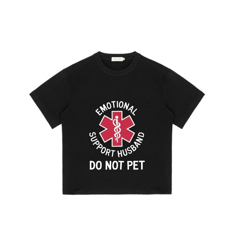 Emotional Support Husband T Shirt Black Red Medical Cross with Snake Symbol and Text Do Not Pet for Casual Wear and Humor Statement Outfits