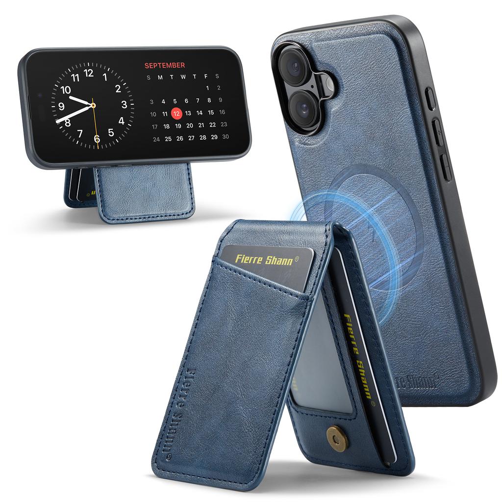 FIERRE SHANN 025 Style For iPhone 16 Case Leather+TPU Detachable Card Slots Phone Cover