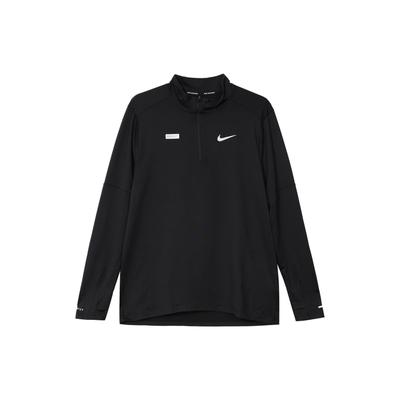 Solid Color Stand Collar Long Sleeve Half Zip Running T-Shirt Men Tops Black FB8557-010