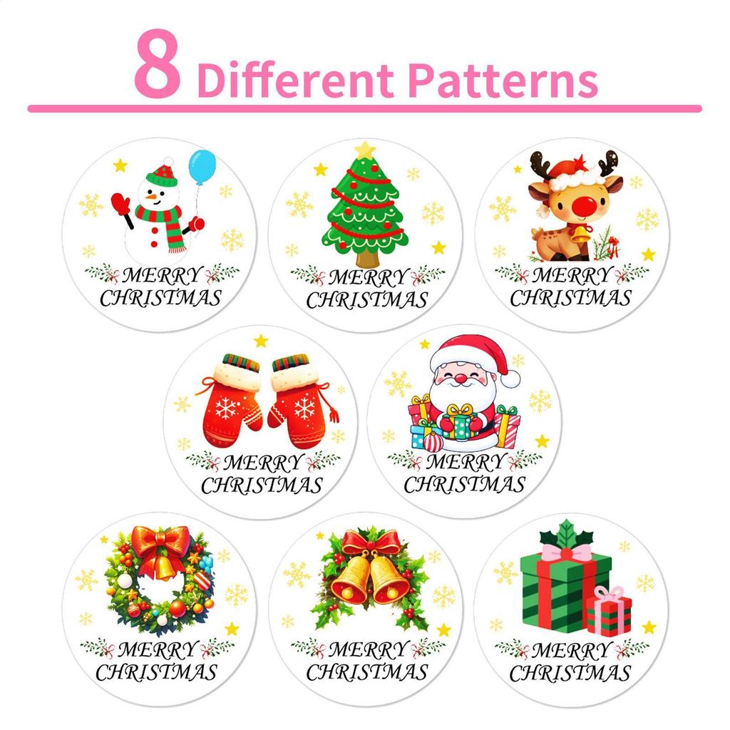 2025 Christmas Sticker Roll 500Pcs/set Envelopes And Gift Wrapping Decal Roll For Envelope Seal New Year Decoration