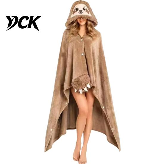 Langarm-Plüschdecke Tier-Tragbarer Hoodie für Damen, Übergroßes Flanell-Sweatshirt Weiche Loungewear-Decke, Knopfleiste Cosplay-Umhang Nachtwäsche