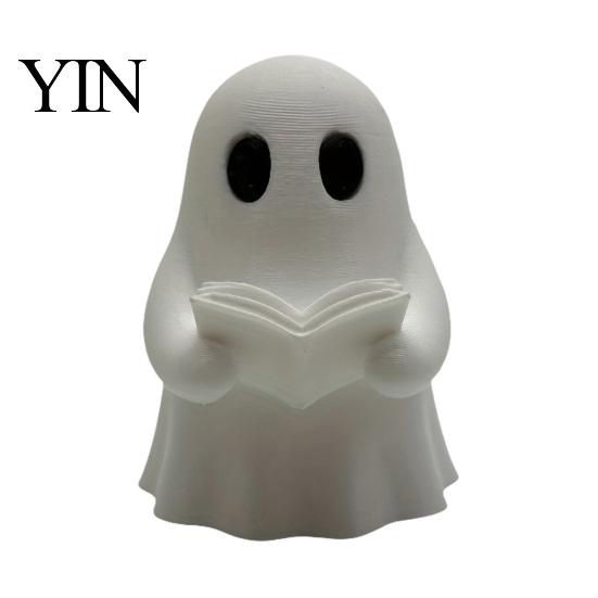 Halloween Party Supplies Mini Ghost Reading Book Ornament, 3D Printed Cute Little A Statue Figurine, Durable PLA Creative Statues for Bookshelves And