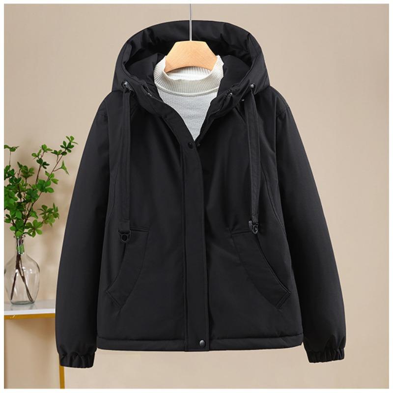 Wind down cotton clothes hooded drawstring sweater jacket women's loose down thickened casual jacket jacket