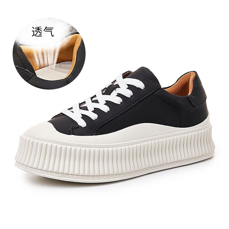 

Туфли Biscuit женские 2025 весна новые кожаные маленькие белые туфли женские универсальные туфли на платформе детские туфли с подошвой Muffin повседневные женские туфли 35 чёрный