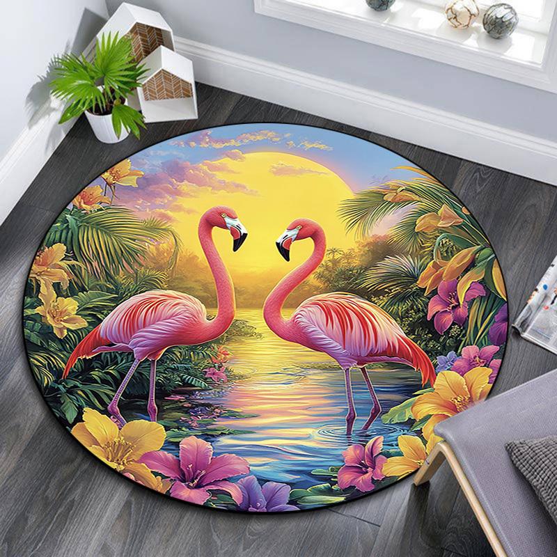 

Flamingos Sunset Round Area Rug,Carpet Rug for Living Room Bedroom Sofa Playroom Decor,Non-slip Floor Mat 80cmx80cm