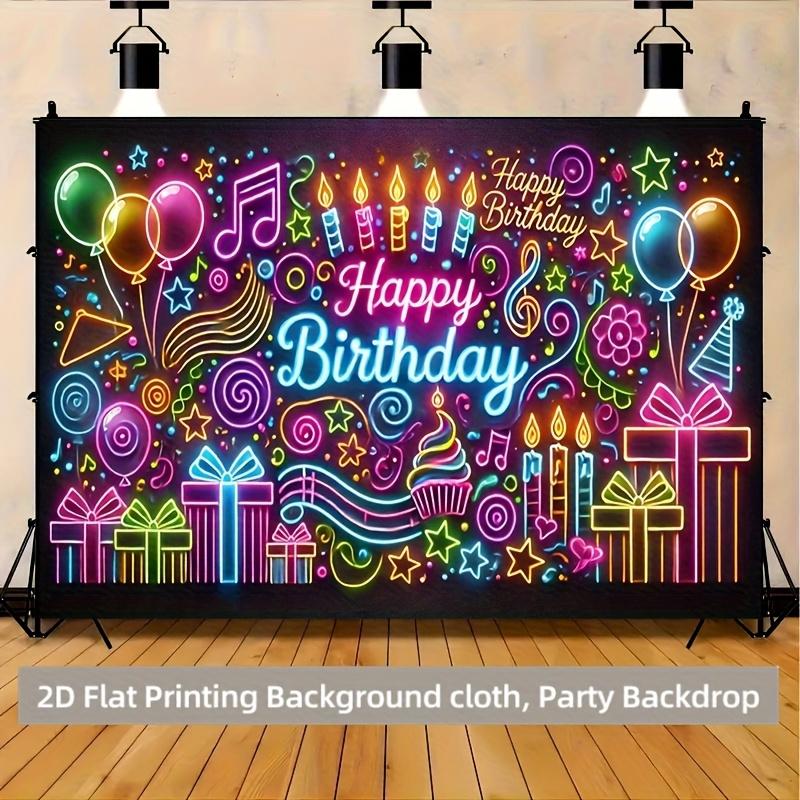 1 piece of 2D flat surface, colorful neon birthday celebration backdrop fabric, polyester fiber, party banner decoration