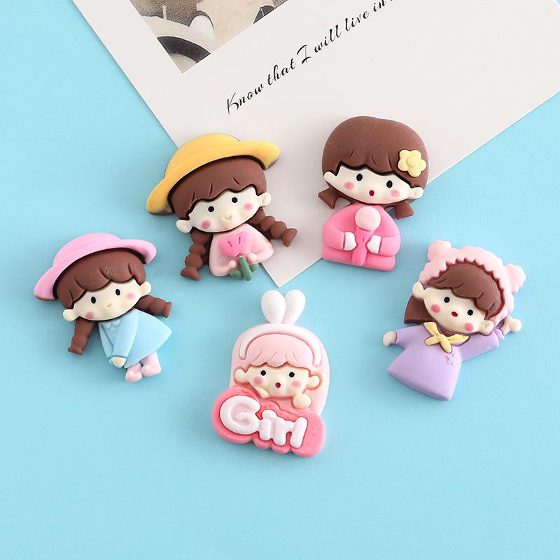 Large Cartoon Girl Resin Accessories for DIY: Phone Case, Hair Clip, Cup, Car Decoration, Storage Box Materials.