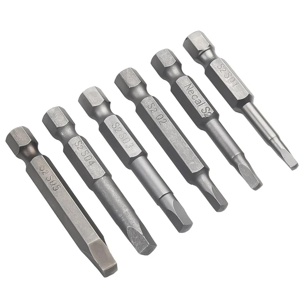 6pcs 50mm SQ1-SQ5 Magnetic Screwdriver Bits Square Head Hex Shank For Electric Drill Driver Repairing Tools Accessories
