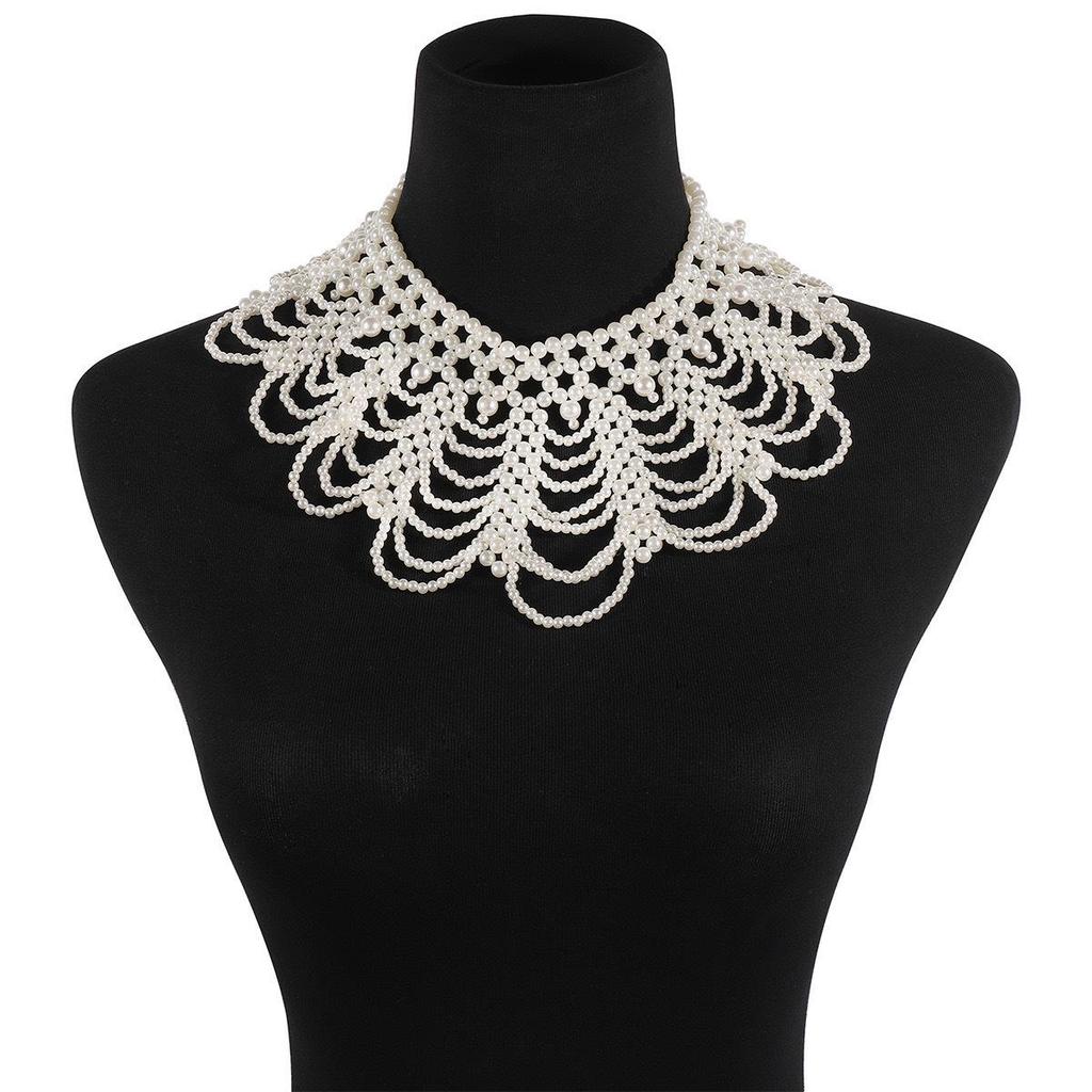 Vintage Hand-Woven Pearl Choker: Multi-Layer Hollow Wave Design