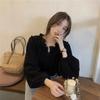 French Style Retro Puff Sleeve Blouse Women Korean Fashion Spliced Ruffles Shirt Ladies Elegant Chic Design Shirts