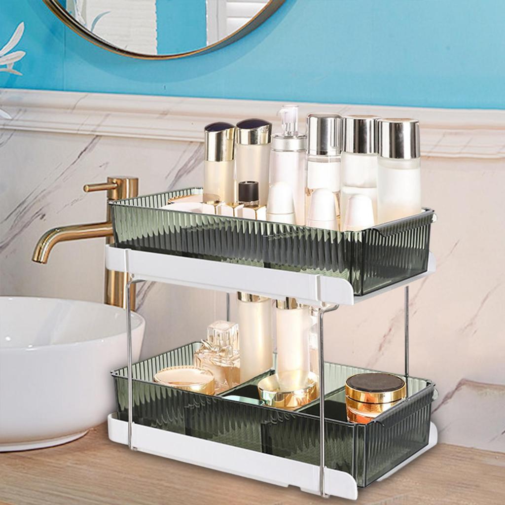 2 Layers Desktop Organizer Cosmetic Holder Stainless Steel Frame Rustproof Modern Multifunctional