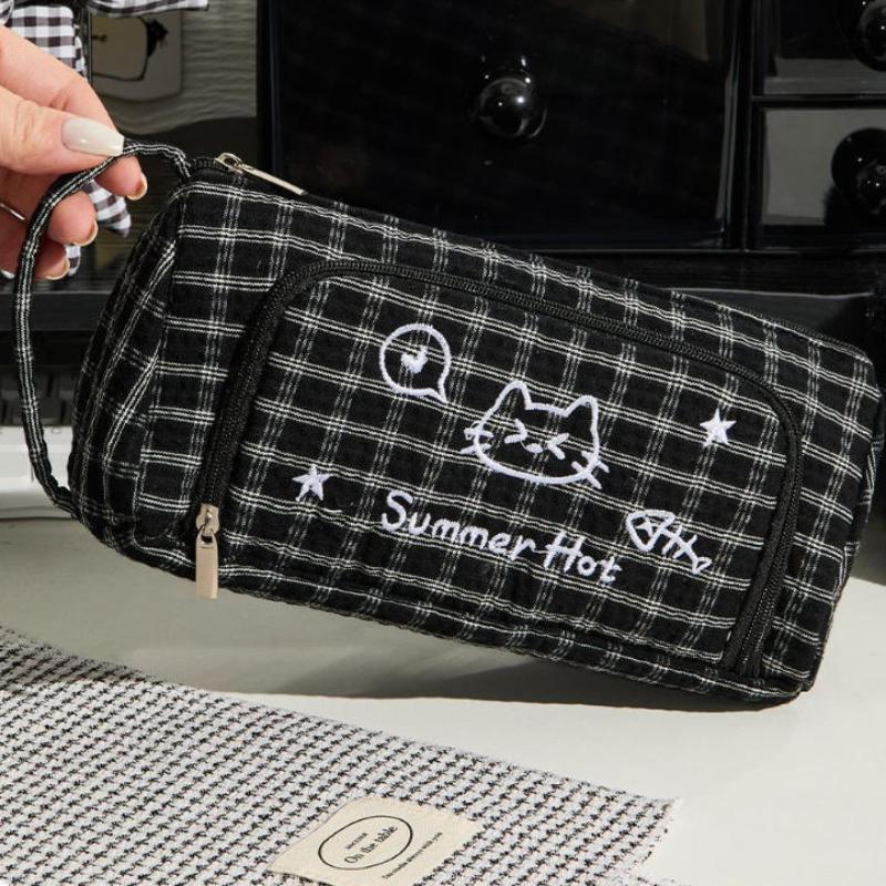 Cute Cartoon Cat Embroidery Pencil Case Large Capacity Student Stationery Storage Bag Pencil Bag Back To School Supplies