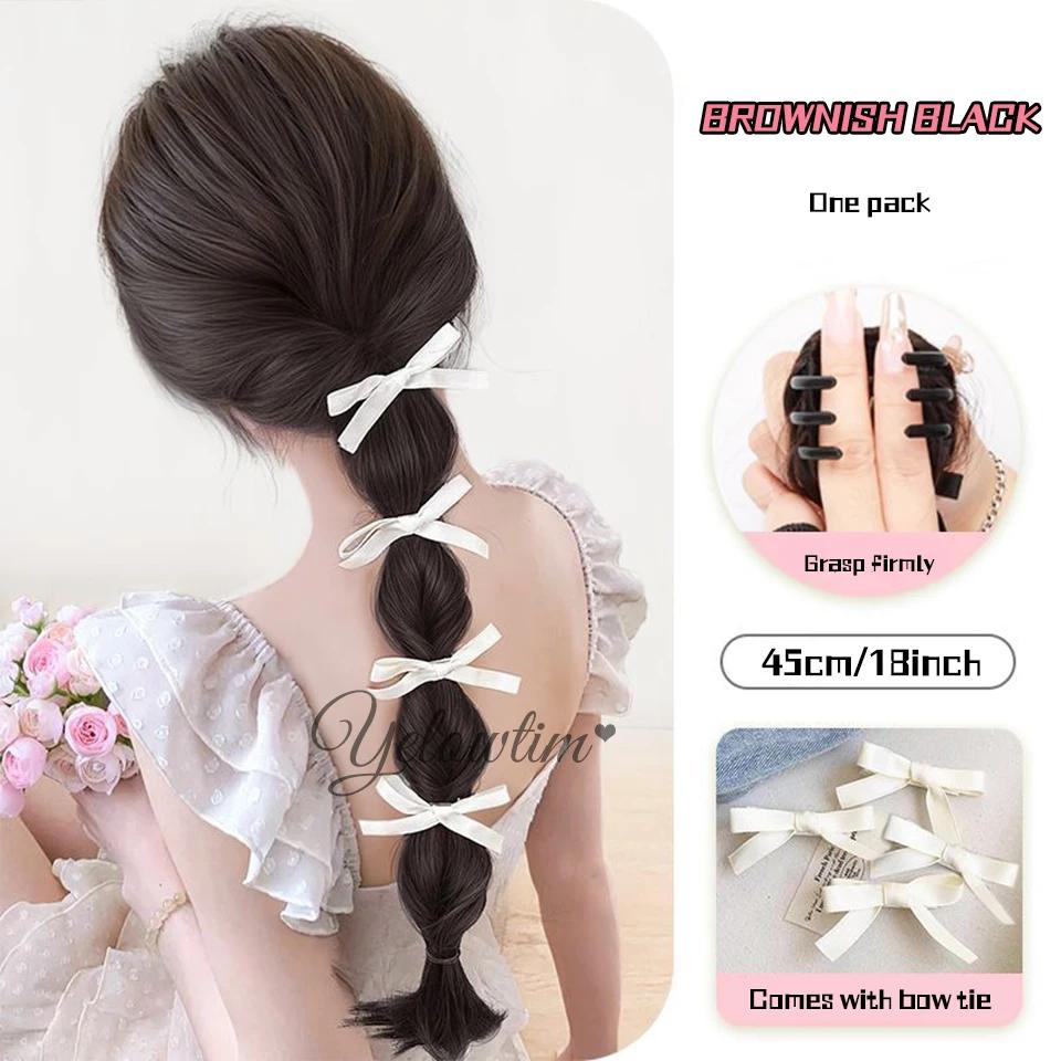 Extensii de coadă de cal cu împletitură lungă din fibră sintetică cu bandă de cauciuc Extensii de păr împletit de box de 22 inch cu coc dezordonat pentru femei Utilizare zilnică