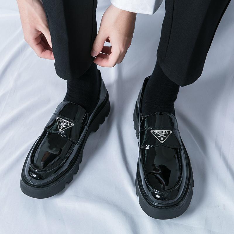 Summer Glossy Small Leather Shoes Breathable British Heightening Leather Shoes Men's Thick-soled Trend Foot-fitting Casual Loafers