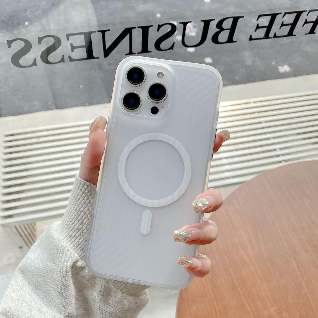 Applicable To IPhone16proMax Striped Corrugated Mobile Phone Case Luminous Magnetic Absorbing Apple 15 High End Sense 14 Protection Case