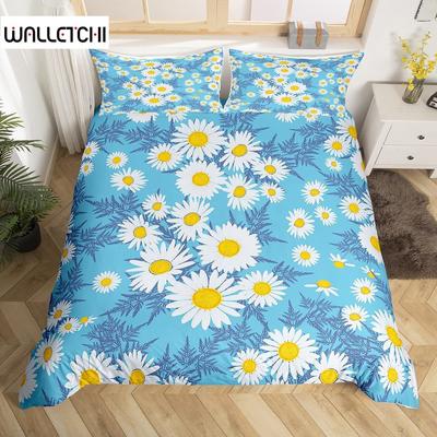 Conjunto de Capa de Edredom Margarida Amarela Conjunto de Cama Floral Fofo Para Crianças Meninas Flores de Jardim King Capa de Edredom Com Fronha