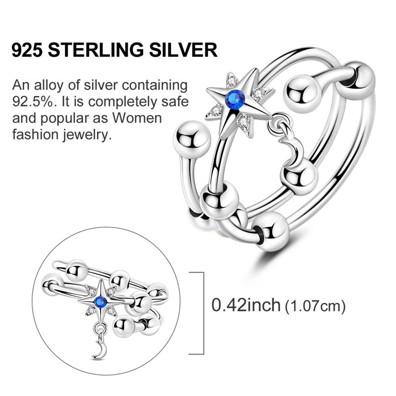 Original 925 Sterling Silver Bow Sun Moon Stars Open Rings Regardless of Size for Women Girls Jewelry Birthday Anniversary Gifts