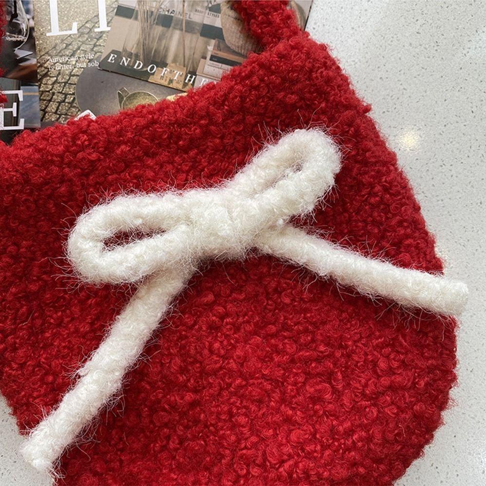Single Shoulder Plush Bucket Bag Large Capacity New Year Red Tote Simple Red Crossbody Bag Autumn