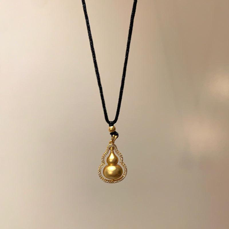 Sand Gold Gourd Small Fat Blessing Pendant Woven Rope Necklace Women'S New Chinese Retro Light Luxury Versatile Neck Chain Sweater Chain