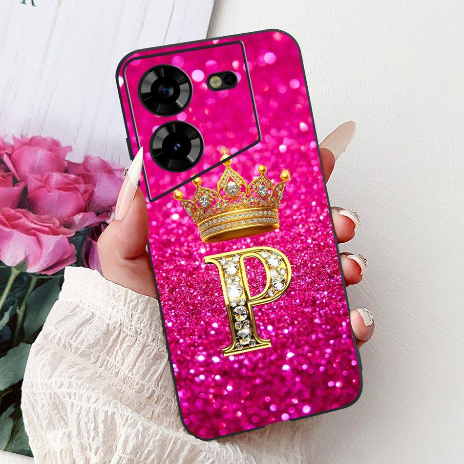 For Tecno Pova 5 LH7n / Pova 5 Pro LH8n Fashion Crown Letter Phone Case For Tecno Pova5 5Pro 5G Black Silicone Soft Cases Bumper