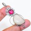 Natural Aqua Chalcedony, Rubillite 925 Sterling Silver Pendant 2.44" ZS-314