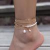 Metal Alloy Turquoise Anklet For Women, Simple And Versatile Retro Ethnic Style Ankle Chain Jewelry Gift