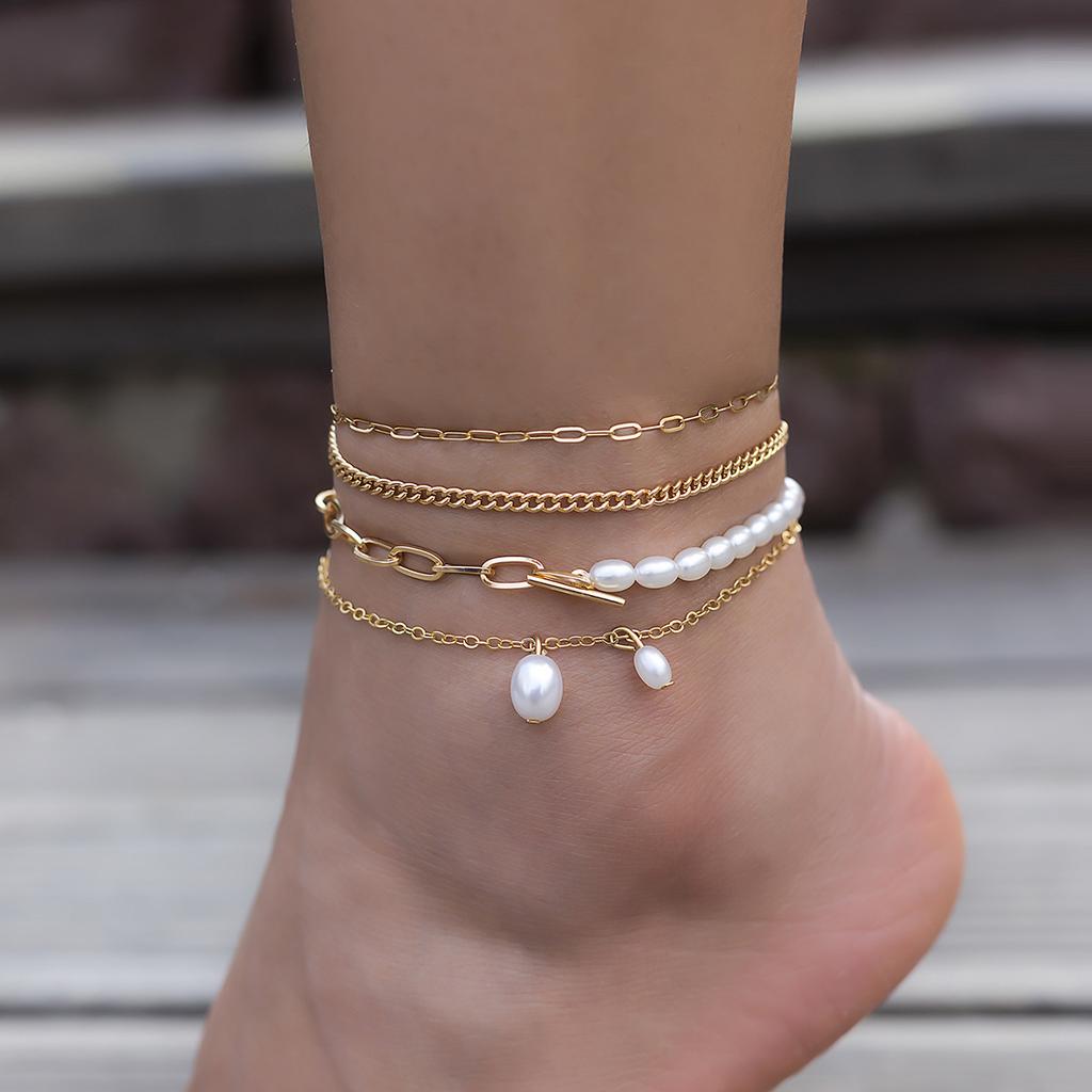 Metal Alloy Turquoise Anklet For Women, Simple And Versatile Retro Ethnic Style Ankle Chain Jewelry Gift
