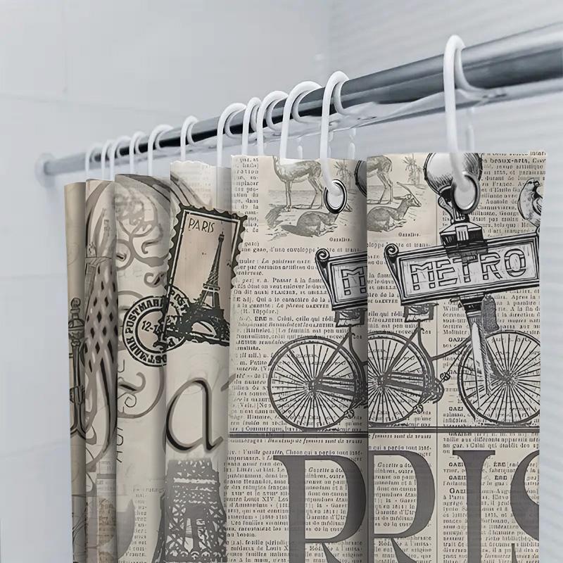 Paris Theme Vintage Style Shower Curtain Elegant And Classic Waterproof And Anti-Mold Bathroom Curtain Essential Home Decor