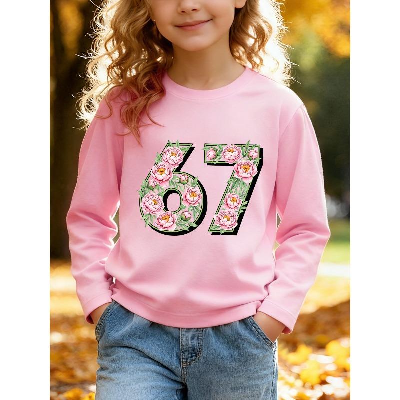 Kids Unisex Crewneck Sweatshirt, Floral Peony 67 Print Long Sleeve Pullover, Soft Fleece Casual Sweatshirts for Boys Girls Ages 4+