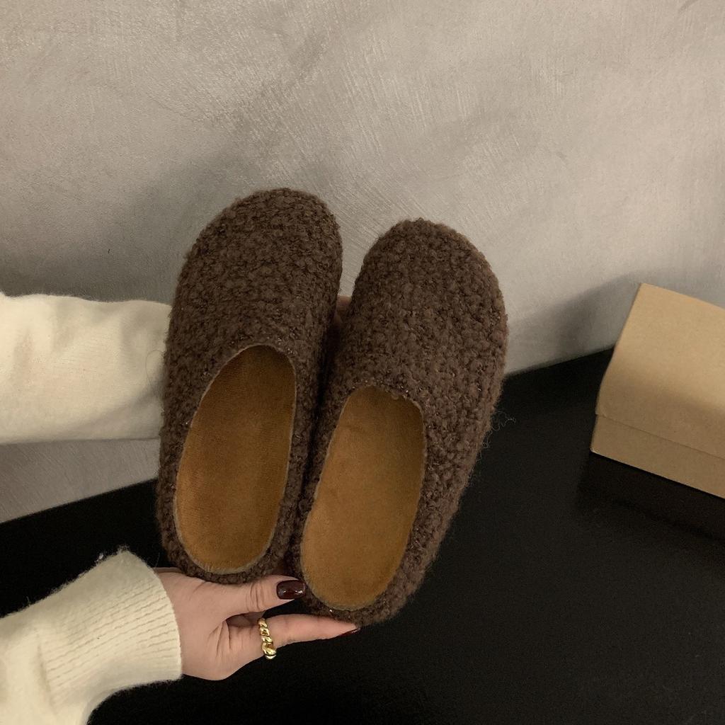 Platform Slippers Women's Autumn and Winter Retro Fluffy Bag Head Half Slippers Women Wear Lazy Muller Shoes