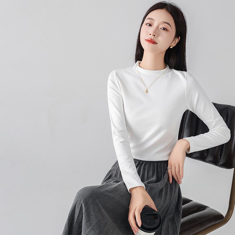 Autumn and Winter New Korean Version Slim and Thin Inner Velvet Round Neck Long-sleeved Versatile Thermal Top