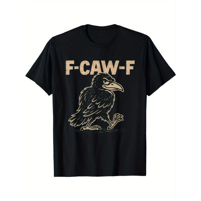

European sizes Black Casual Tee Featuring a Gothic Crow Design And The Slogan F-CAW-F with a Humorous Twist, Perfect for Fans of Gothic Humor S чёрный