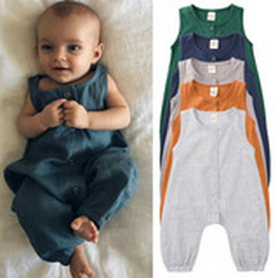 Korean Style Sleeveless Bamboo Infant Romper - Solid Color Summer Baby Onesie