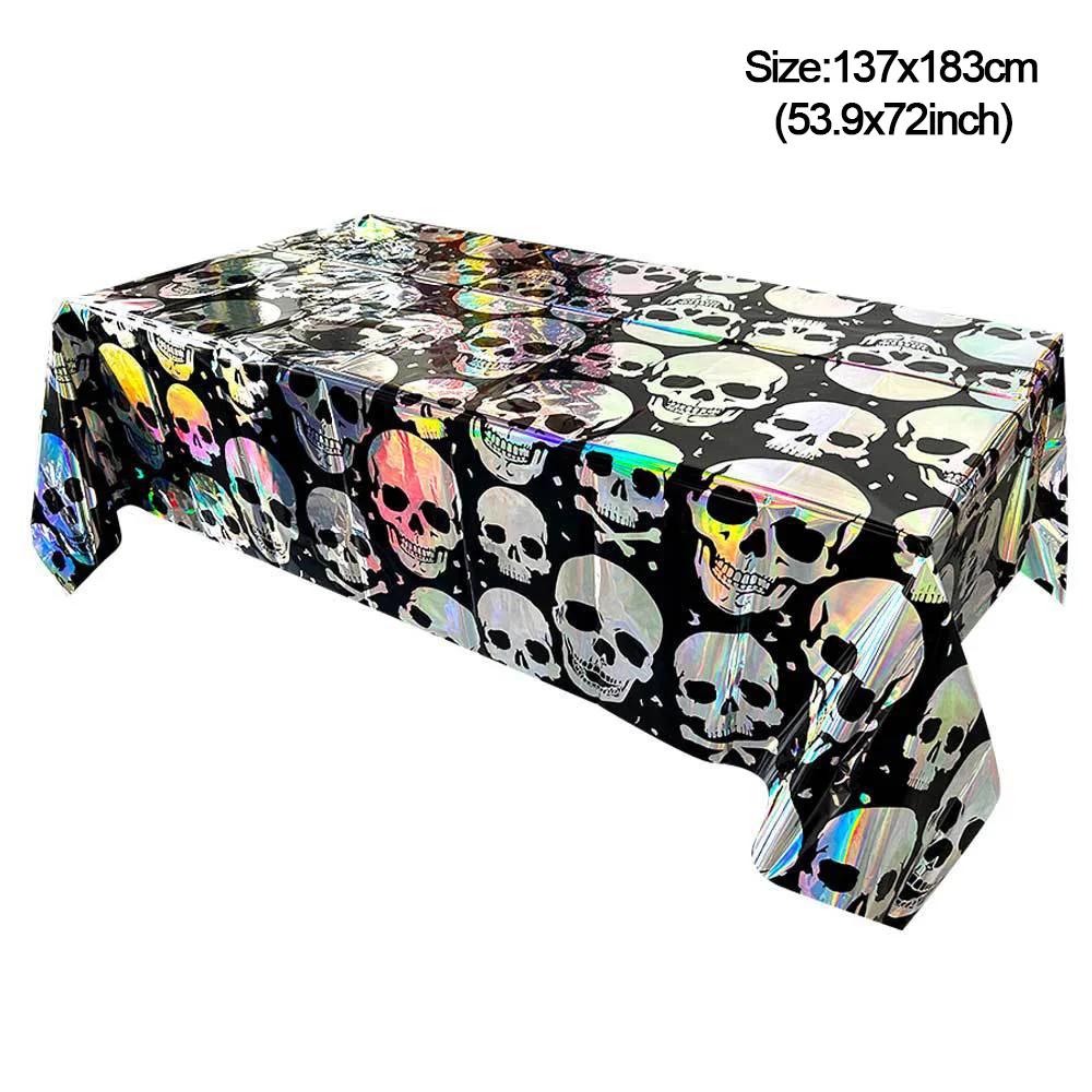 

Halloween Decoation Skull Heads Shiny Laser Tablecloth Square Rain Curtain Halloween Party Background Wall Home Decorations
