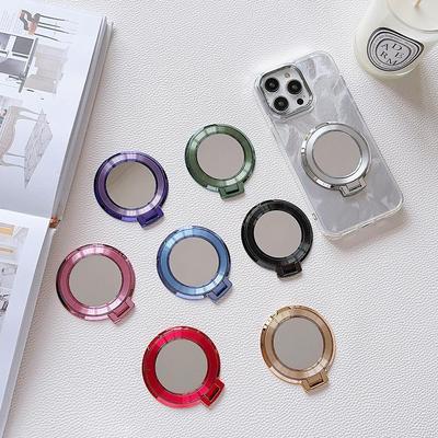 Candy Color Electroplated Magnetic Mobile Phone Holder Foldable Anti-fall Metal Ring Buckle Sticky Back Sticker Makeup Mirror