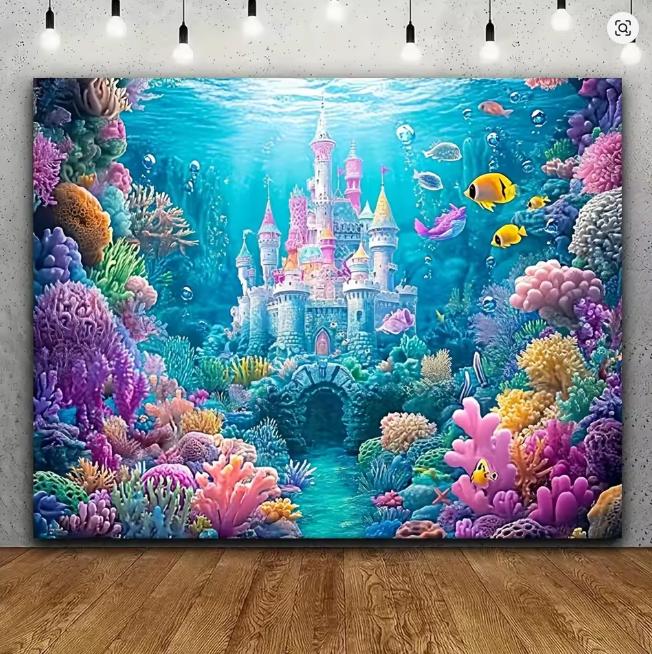 BEPAN Underwater Mermaid Background Underwater World Castle Girl Princess Birthday Party Decoration Supplies Baby Shower Arrangement