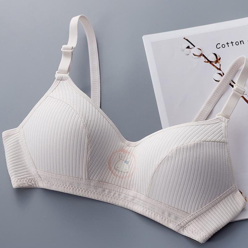 Autumn and winter cotton students less stripes no steel rings gather thin cup bra breathable and comfortable