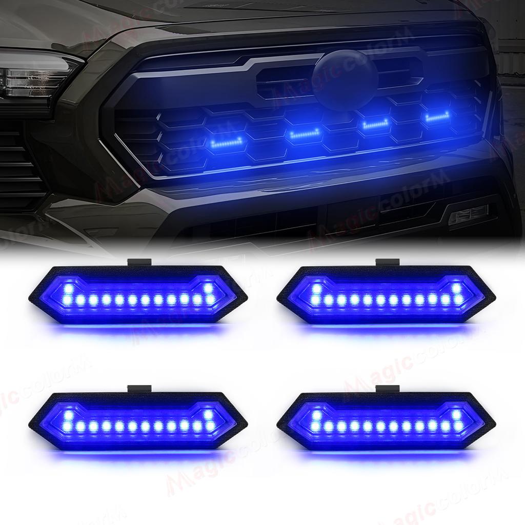 4PCS Grille Lights For Toyota Tacoma TRD Sport Front Grill Car LED White Amber Blue Red Warning Daylights DRL 12V