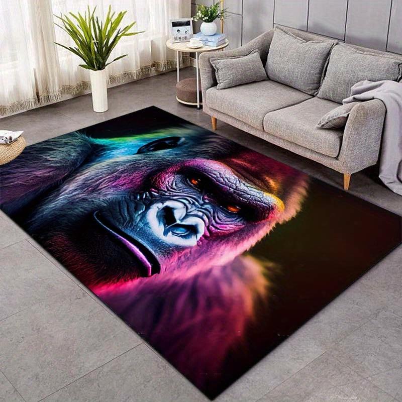Colorful Gorilla Face Rug for Bold Interior Design - Vibrant Wildlife Art Floor Mat, Statement Piece for Living Spaces
