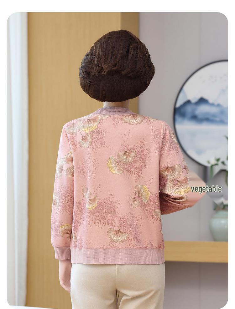 Mom's Spring Knitwear Two-Piece Set: Stylish Cardigan & Top for Middle-Aged & Elderly Women