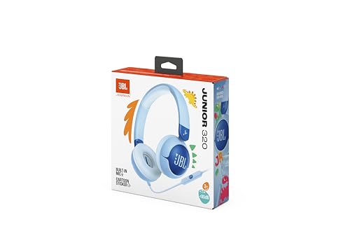 JBL Junior 320 / Kids' / On-Ear Headphones / Volume Control / Built-in Microphone / Customizable Stickers Included / Blue / JBLJR320BLU