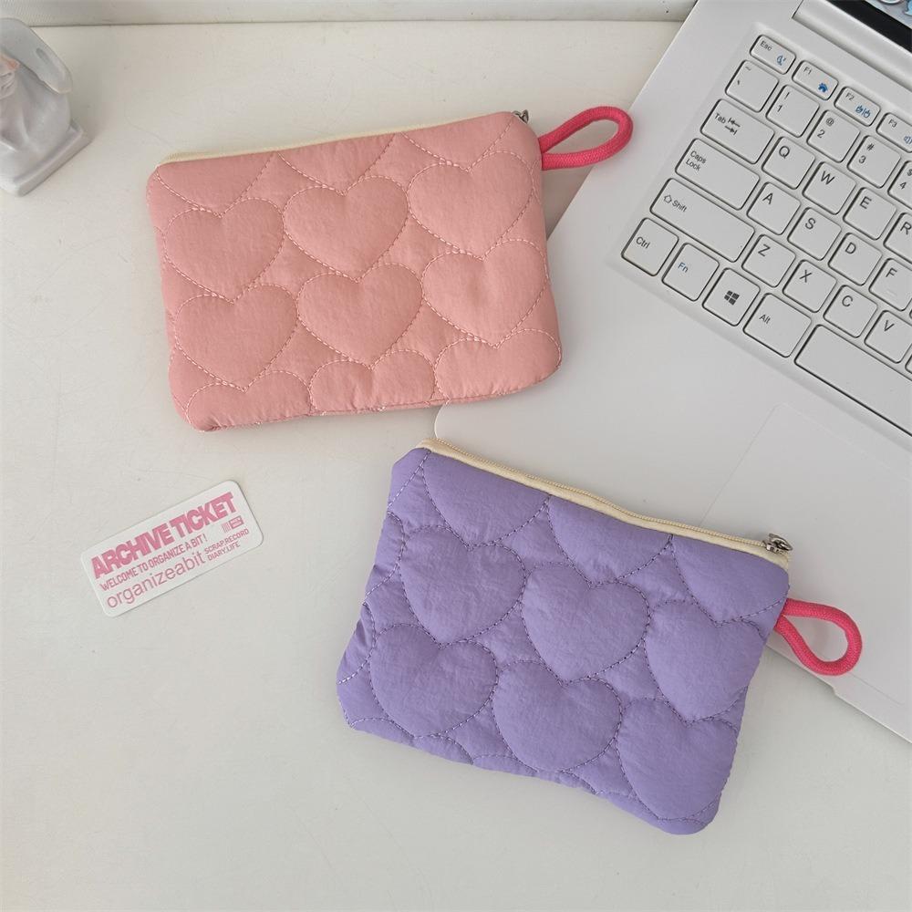 Simple Quilted Coin Purse Candy Color Lightweight Storage Bag Heart Mini Clutch Bags