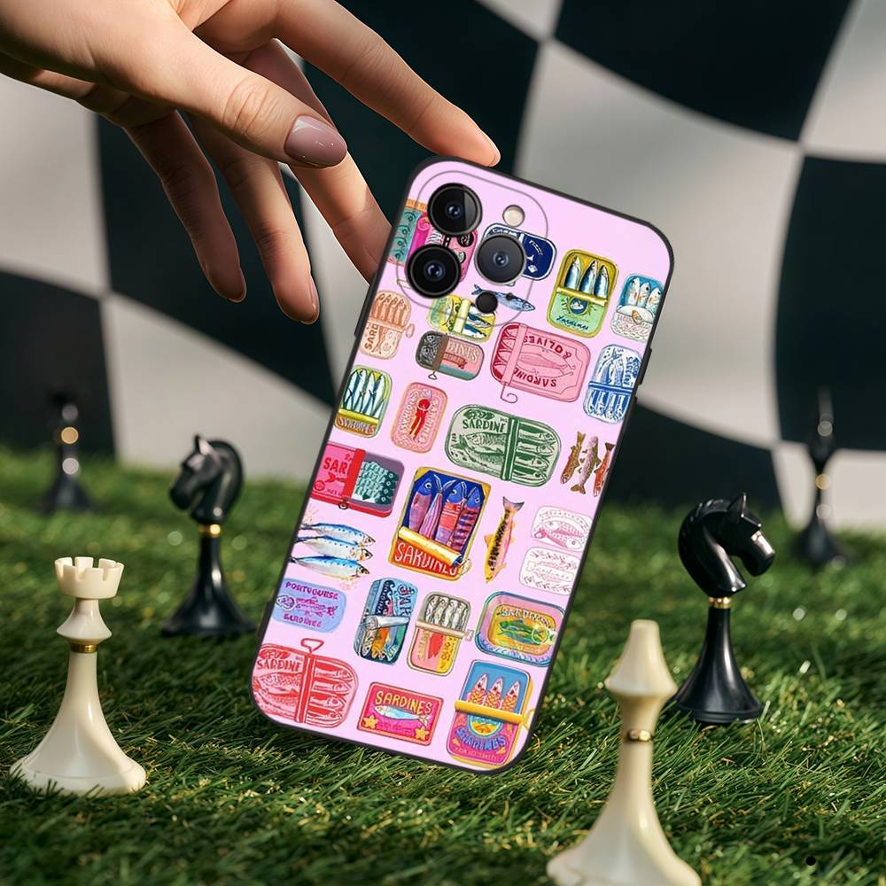 Sardinas Phone Case For IPhone 17,16,15,14,13,12,11,Pro,Max,Plus,Mini,Soft Silicone Black Case