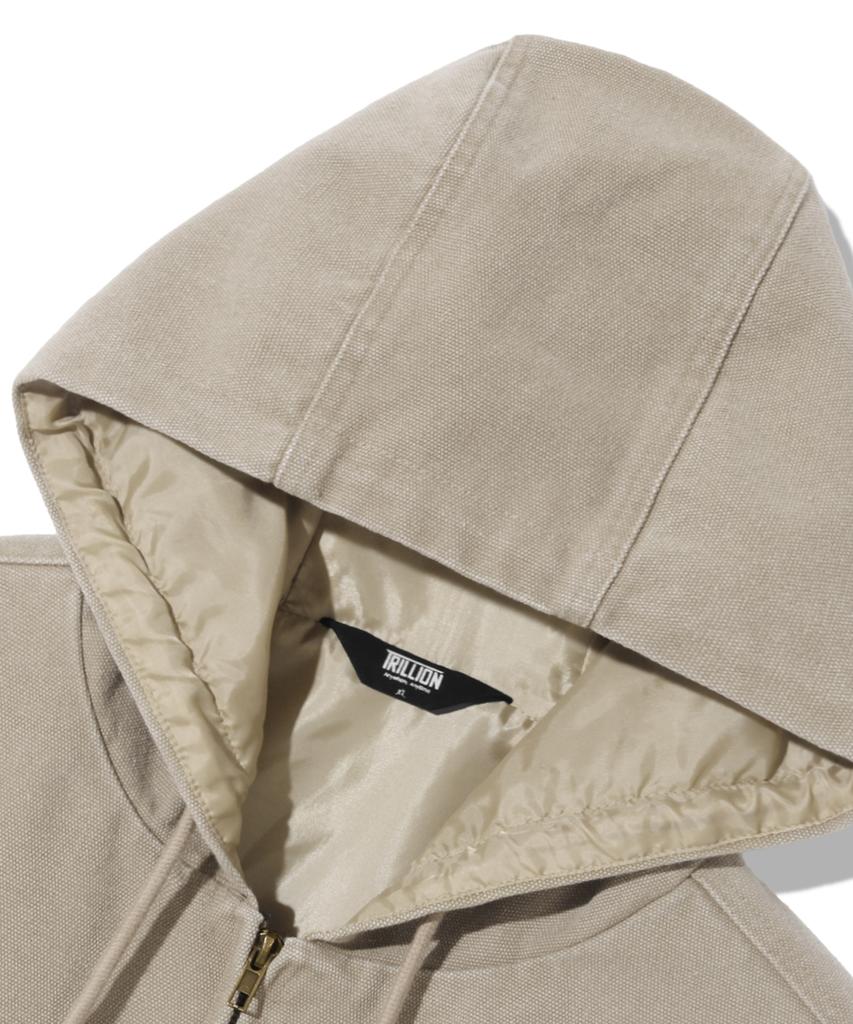 Trillion Vintage Washed Canvas Work Zip-Up Hoodie [Cream]